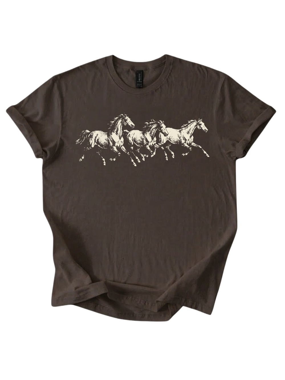 Gildan Brown Graphic T-Shirt with Galloping Horses